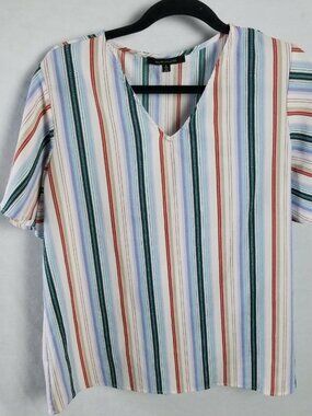 Ellen Weaver Striped Top Womens Large Shirt Rainbow y2K VINTAGE 90s Style